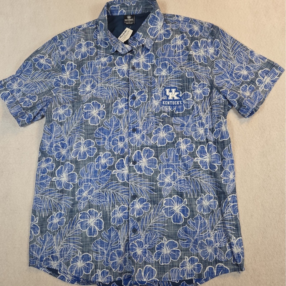Kentucky Wildcats Hawaiian Shirt Mens L Blue Floral Top Of The World NCAA NWT - Picture 1 of 8